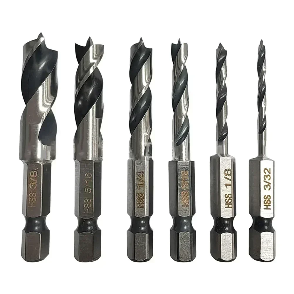 6pcs HSS Point Drill Bit 1/4 Inch Quich Change Hex Shank Drill Bit 3/32 1/8 3/16 1/4 5/16 3/8inch For Wood Hole Opener Tool