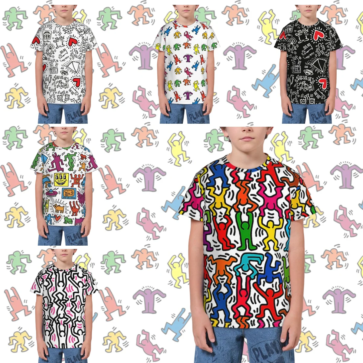 Keith Harings Comfortable T-Shirt Summer keyword1 Casual T Shirts Trendy Tee Shirt For Children's Pattern Tees Cheap