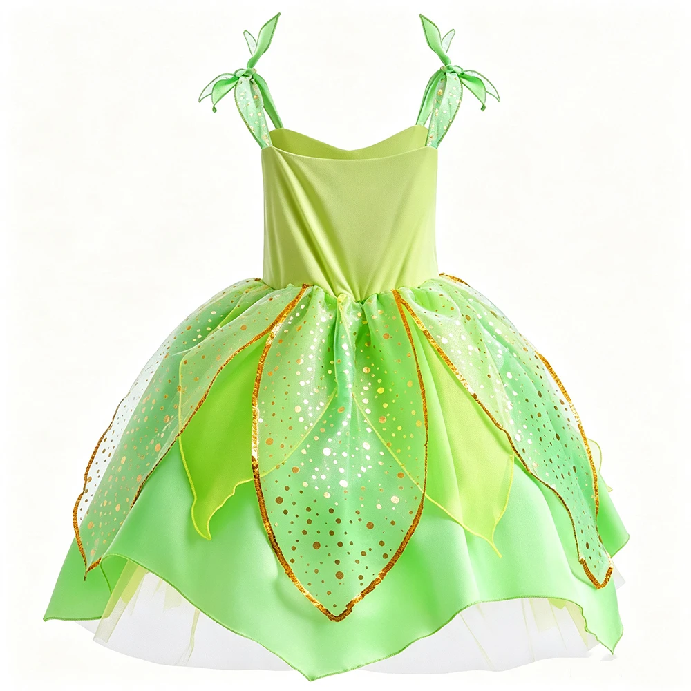 Grünes Feenkleid für Kinder mit Flügeln für Halloween, Karneval, Elfen-Cosplay-Kostüm, Geschenk 2-10 Jahre – Detail 5