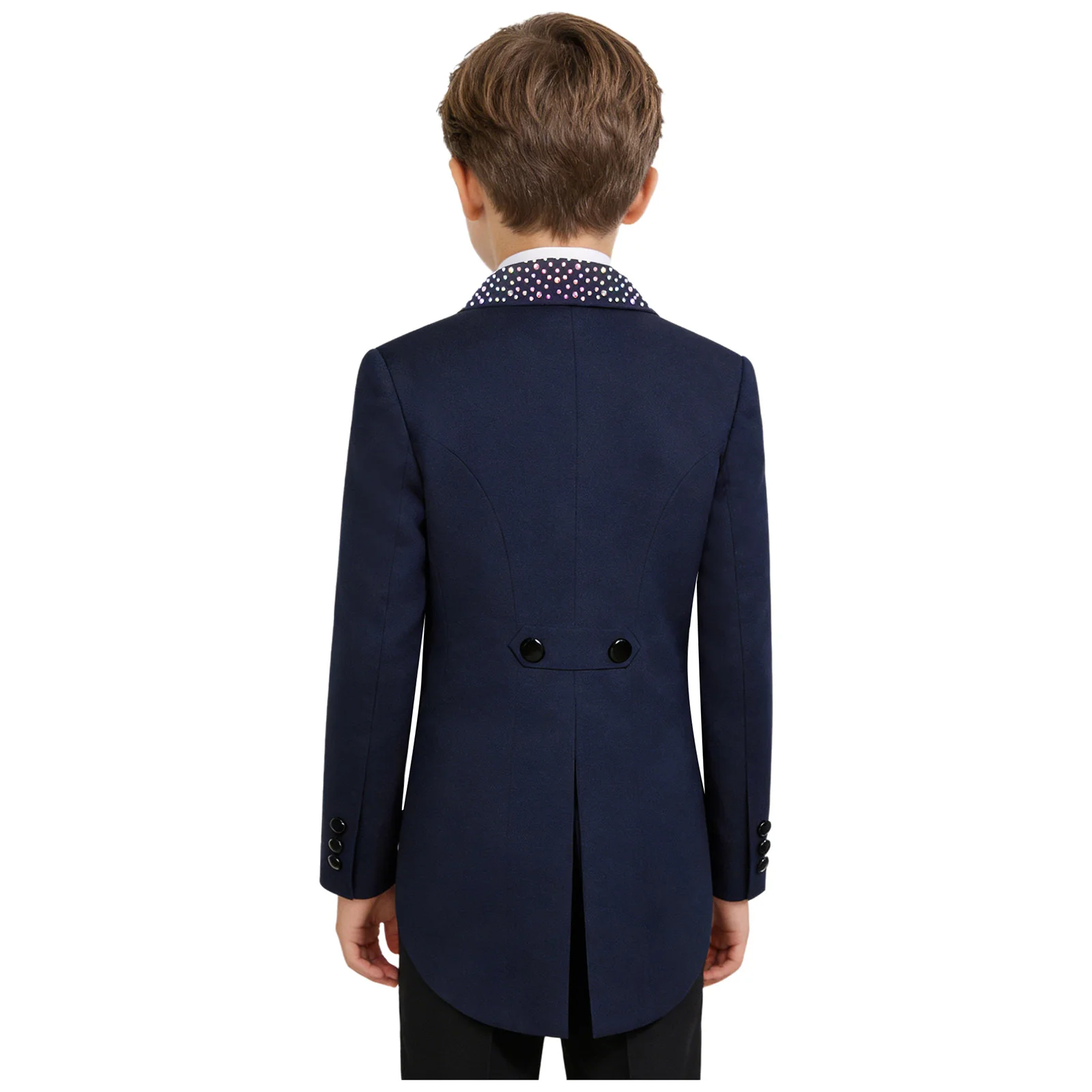 

Kids Boys Gentleman Tuxedo Tailcoat Lapel Rhinestone Long Sleeve Open Front Blazer Outerwear Banquet Formal Party Wedding Suit