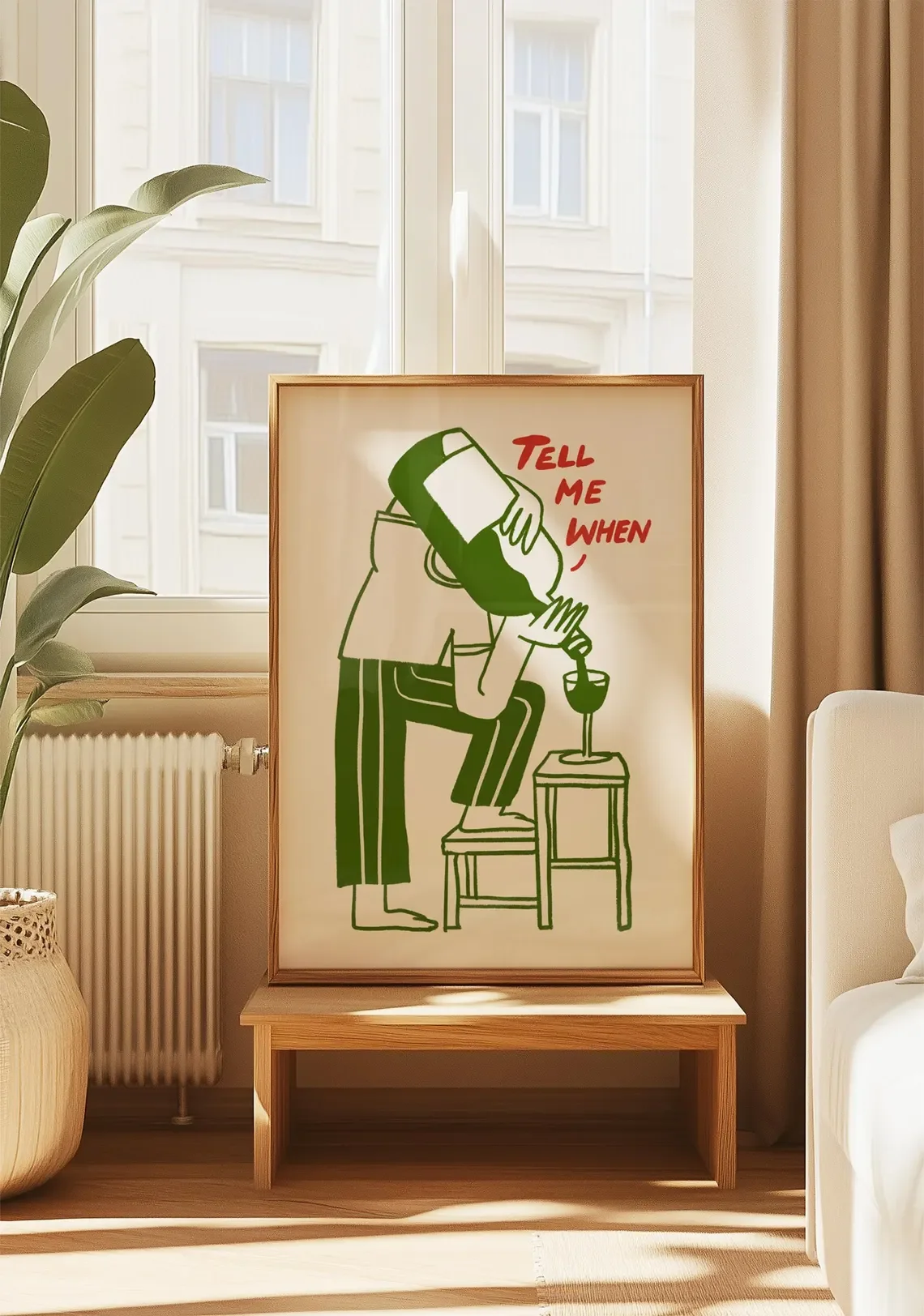 Funny Wine Wall Art, Tell Me When Print, Kitchen Decor, Wine Lover Gift, Retro Bar Cart Print, Dining Room Wall Decor, Vintage C view 5