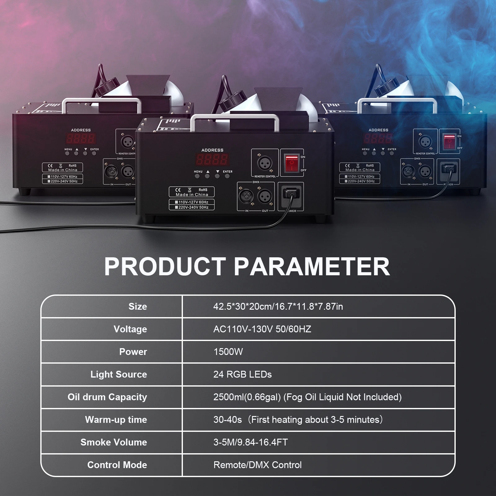 Yiflamefly 1500w Smoke Machine RGB 3IN1 24LED Vertical Fog Machine Stage Lighting  Spray Remote control Fogger For DJ Stage Show