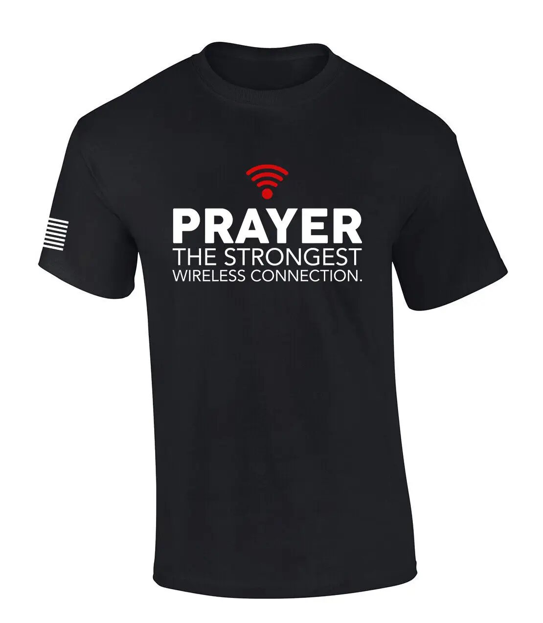 Mens Christian T Shirt Prayer the Strongest Wireless Connection Flag Sleeve Short