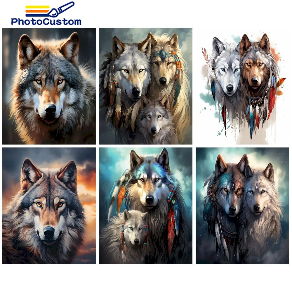 

PhotoCustom Frameless Painting By Numbers Animal Wolf Oil Painting By Numbers HandPainting On Canvas DIY Home Decoration Gift