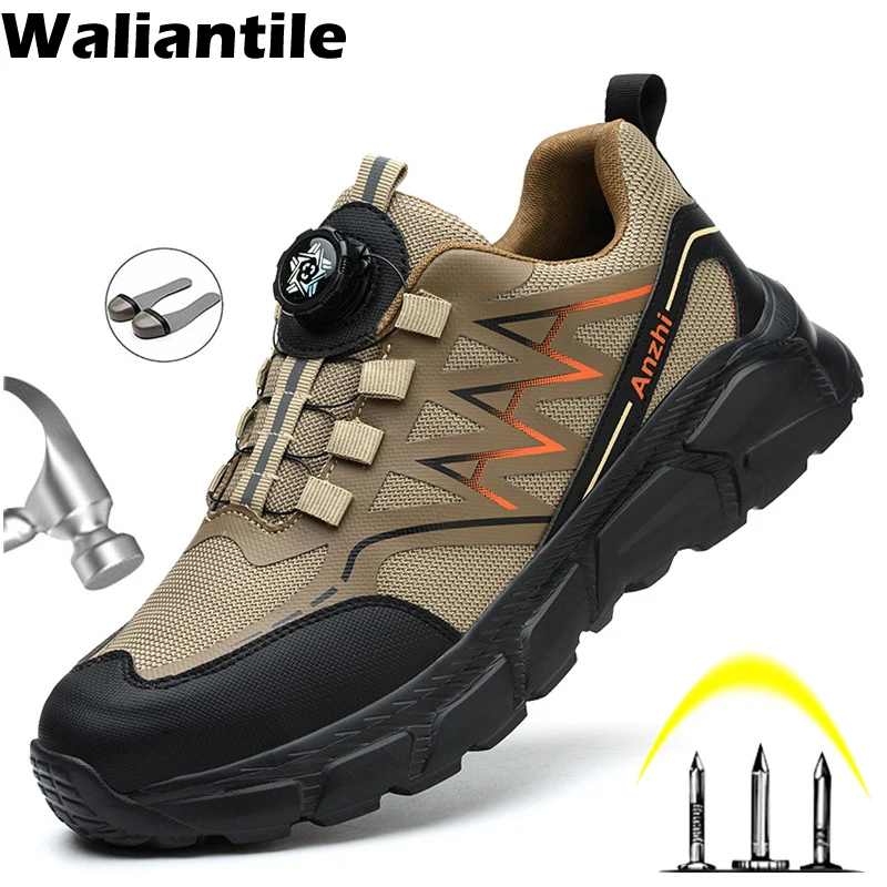 

Waliantile Lace Free Safety Shoes Sneakers For Men Women Puncture Proof Anti-smashing Construction Work Boots Protective Shoes