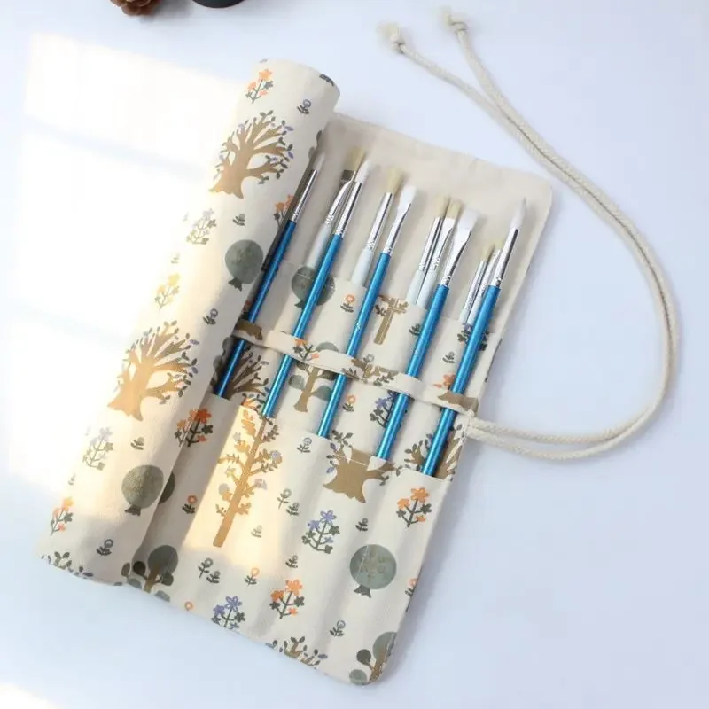 Fabric Canvas Brush & Chalk Storage Bag Chinese Style Roll Canvas Pen Case Pen Bag