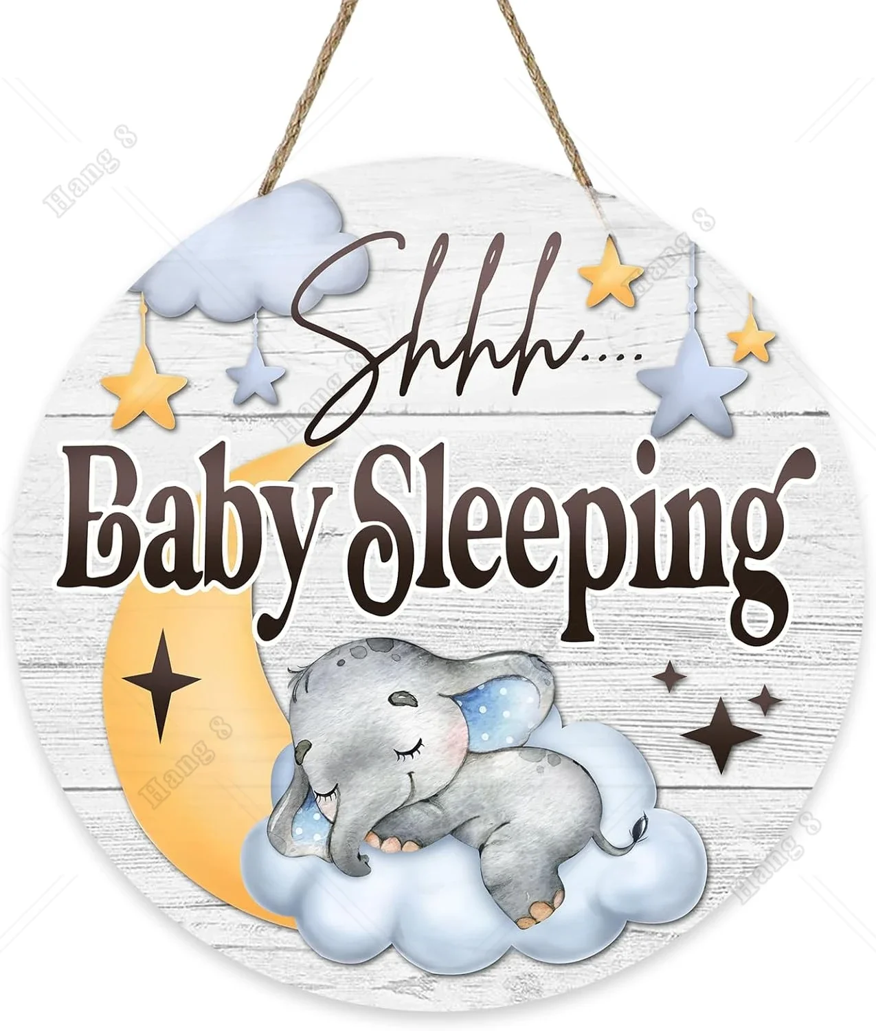 

Shhh Baby Sleeping Front Door Sign Elephant Moon Cloud Stars Wood Door Hanger Nursery Kids Bedroom Decor Wall Hanging