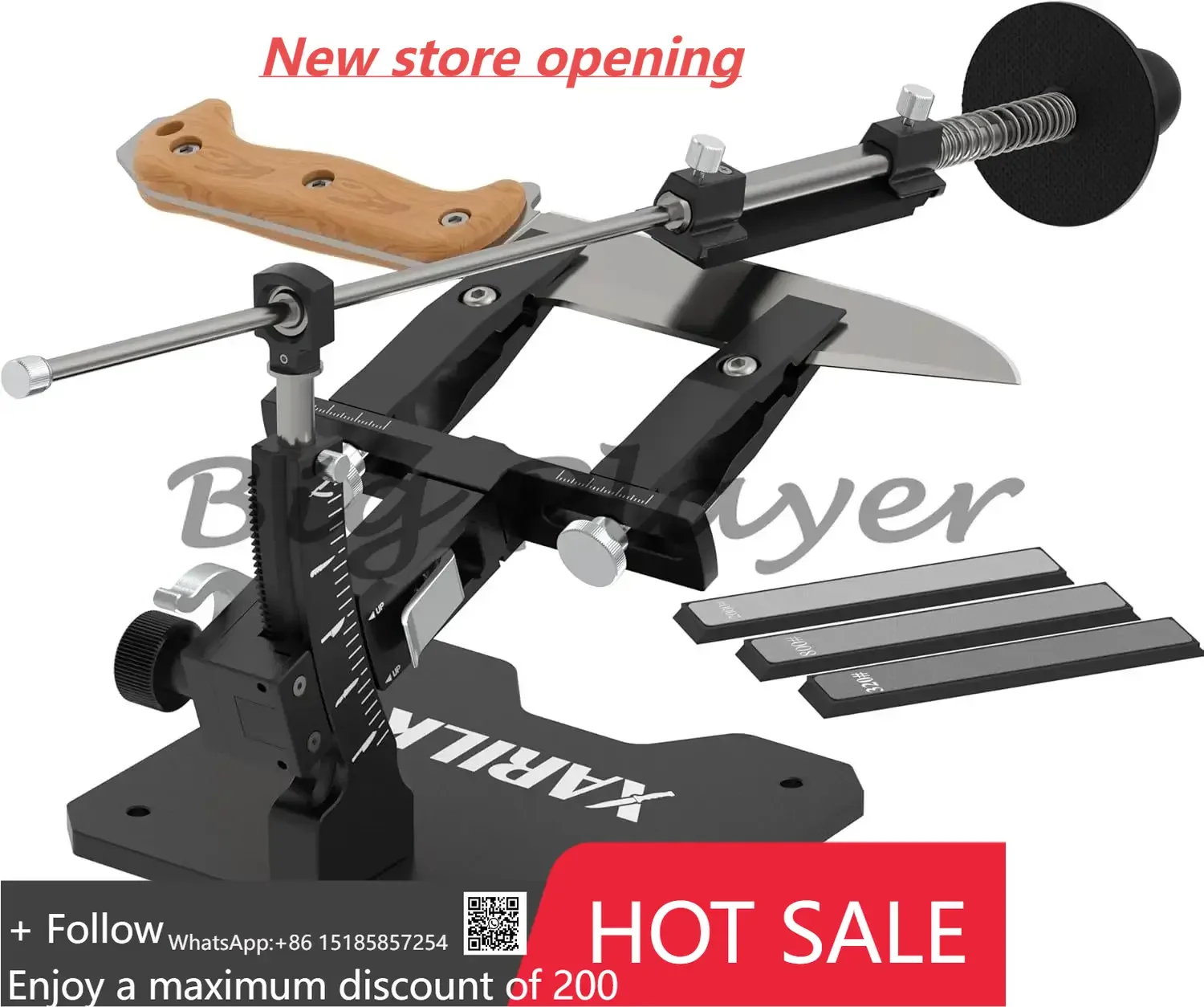 XARILK Afilador de cuchillos profesional de aluminio, sistema de afilado de cuchillos guiado GEN3, kit de afilado de cuchillos con 3 placas de diamante