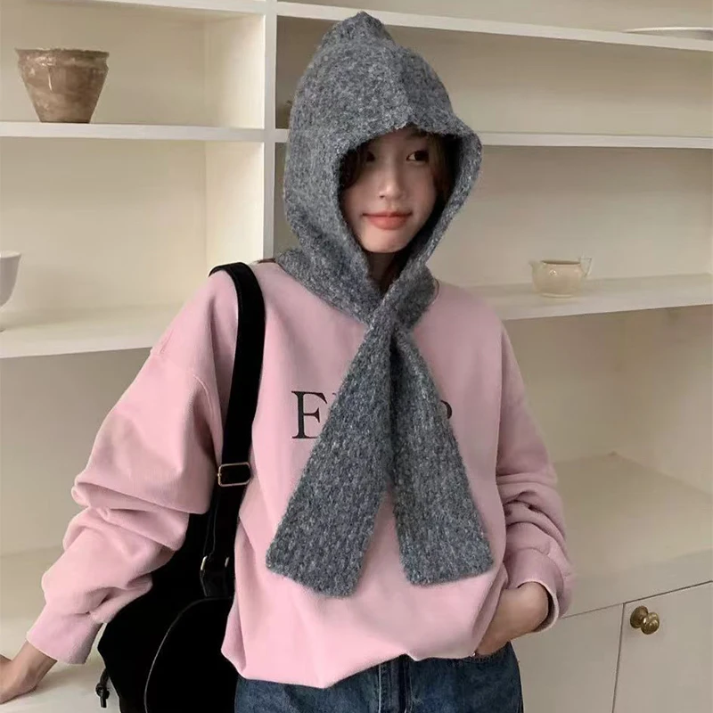 

Зимняя Балаклава, шарф, шапки для мужчин и женщин, зимние теплые вязаные шарфы, шапки, уличные шапки с шнурком и воротником, шапки, шарфы