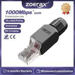 ZoeRax Tool-Free RJ45 Connector, CAT6A  CAT6 Field Termination Plug, RJ45 Tool Less Gold Plated Modular Plug,