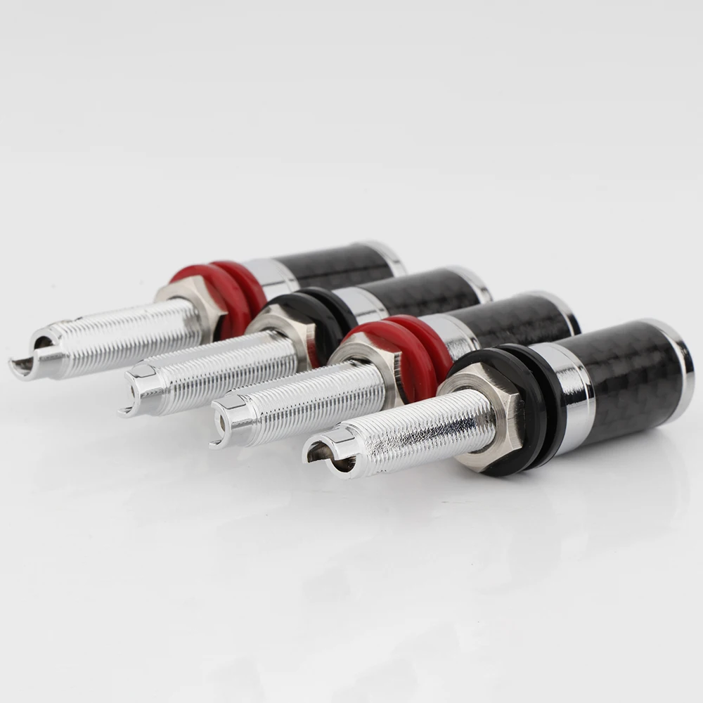 Hi End Rhodium Plated Messing Speaker Binding Post Lange Terminal Connector Koolstofvezel Afscherming Hifi Audio Plug Diy Schroef Lock
