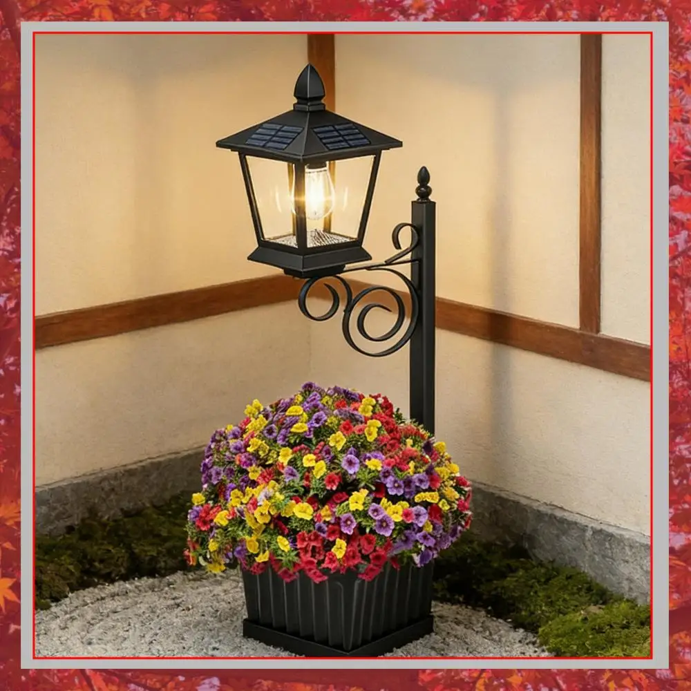 

2 In 1 Solar Flower Pot Light Waterproof Outdoor Planter Lamp Wall Mounted Floor Light for Garden Patio Porch Warm White