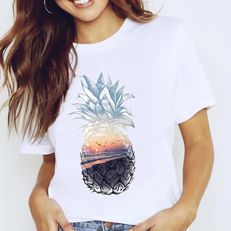 

Women Graphic Pineapple Beach Fashion Summer Short Sleeve Spring 90s Summer Lady Vacation Tops Tees Print Wear Tshirt T-Shirt