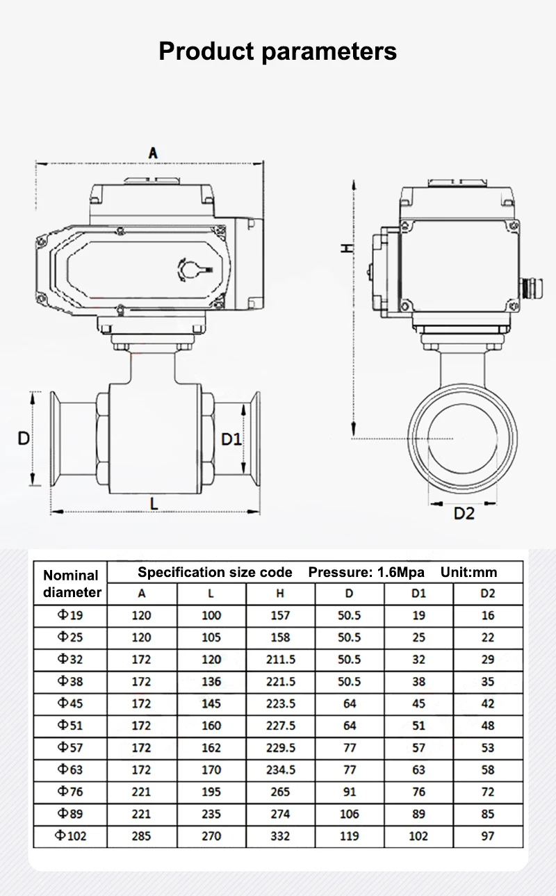 Électrovanne Sanitary Electric Ball Valve Stainless Steel 304 Tri-Clamp 19mm 25mm 32mm 51mm 63mm Quick Install Motorized Ball Valve 220V 24V Pneumatique — détail 2