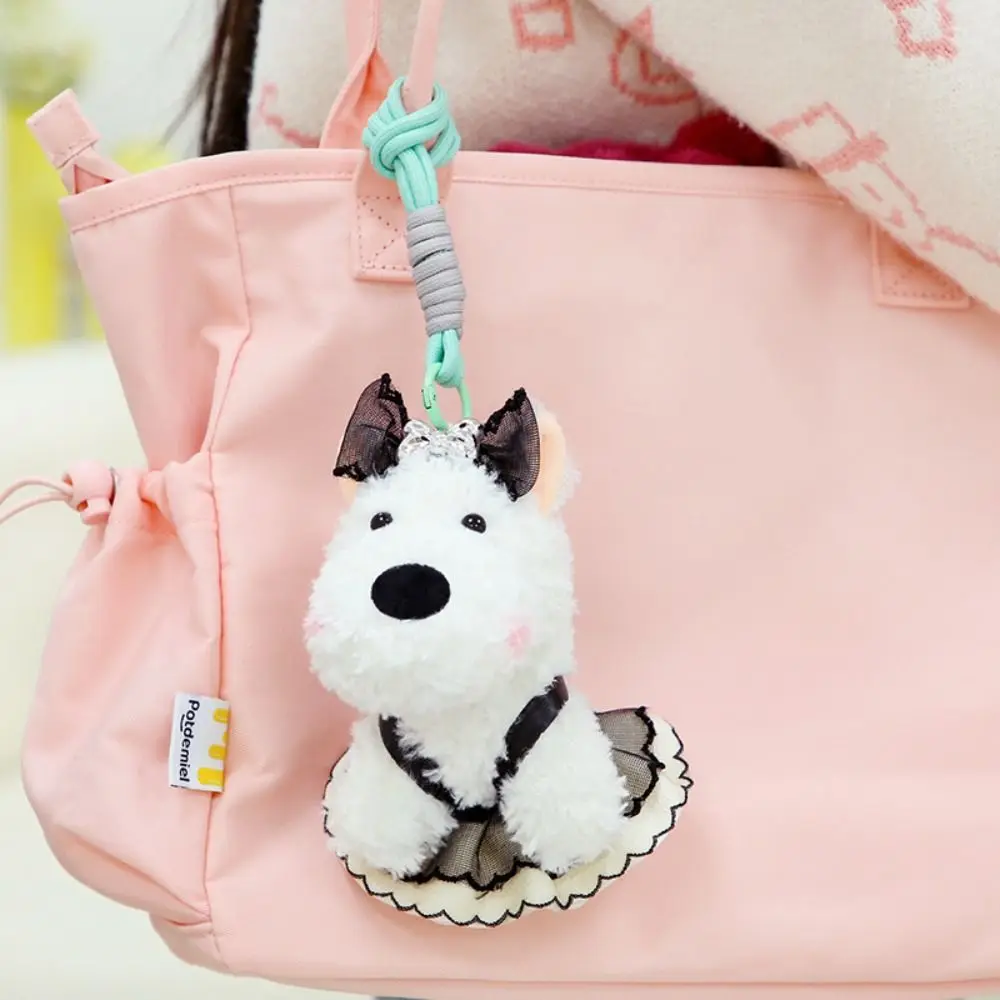 Kawaii relleno West Highland bolsa colgante Animal de dibujos animados Anti-pérdida cachorro llavero lindo colgante llaves Accesorios