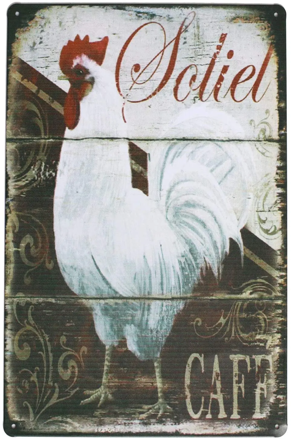 

Happy chickens Rooster metal tin logo retro style wall decor Coffee & Bar Decor Size 24 x 24 cm