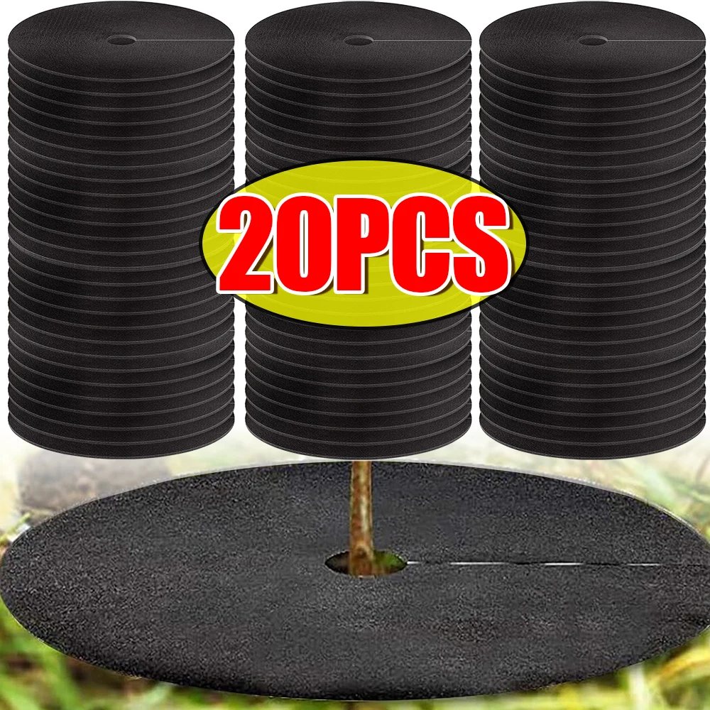 

5-20Pcs Garden Lawn Film Breathable Non-Woven Mulch Ring Tree Weed Control Barrier Mat for Plant Root Protection 15/25/27/32cm