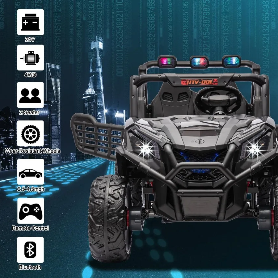 24V 2-Seater Ride On Car Side by Side Ride On Truck with Remote Control Battery Powered Electric Car for Off-Road Ride On Truck