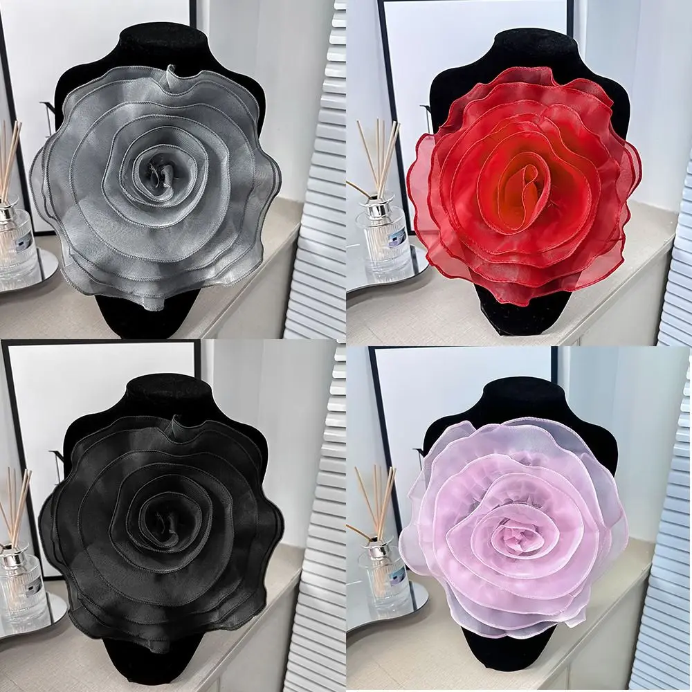 Handmade Rose Flower Patch Brooch Accessories Artificial Sewing Applique Organza Clothing Dress Neck Decoration