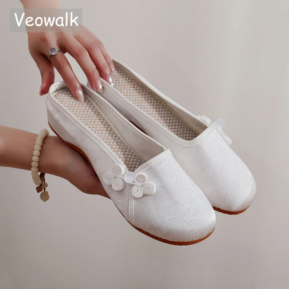 

Veowalk новые женские тапочки на плоской подошве из мягкой хлопчатобумажной ткани с вышивкой, удобные тапочки, женская повседневная уличная обувь