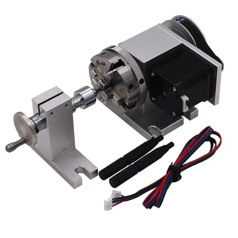 CNC 4th Rotary Axis and tailstock 3 jaw chuck 65mm 50mm  Two phase 42 stepper motor tailstock for lathe