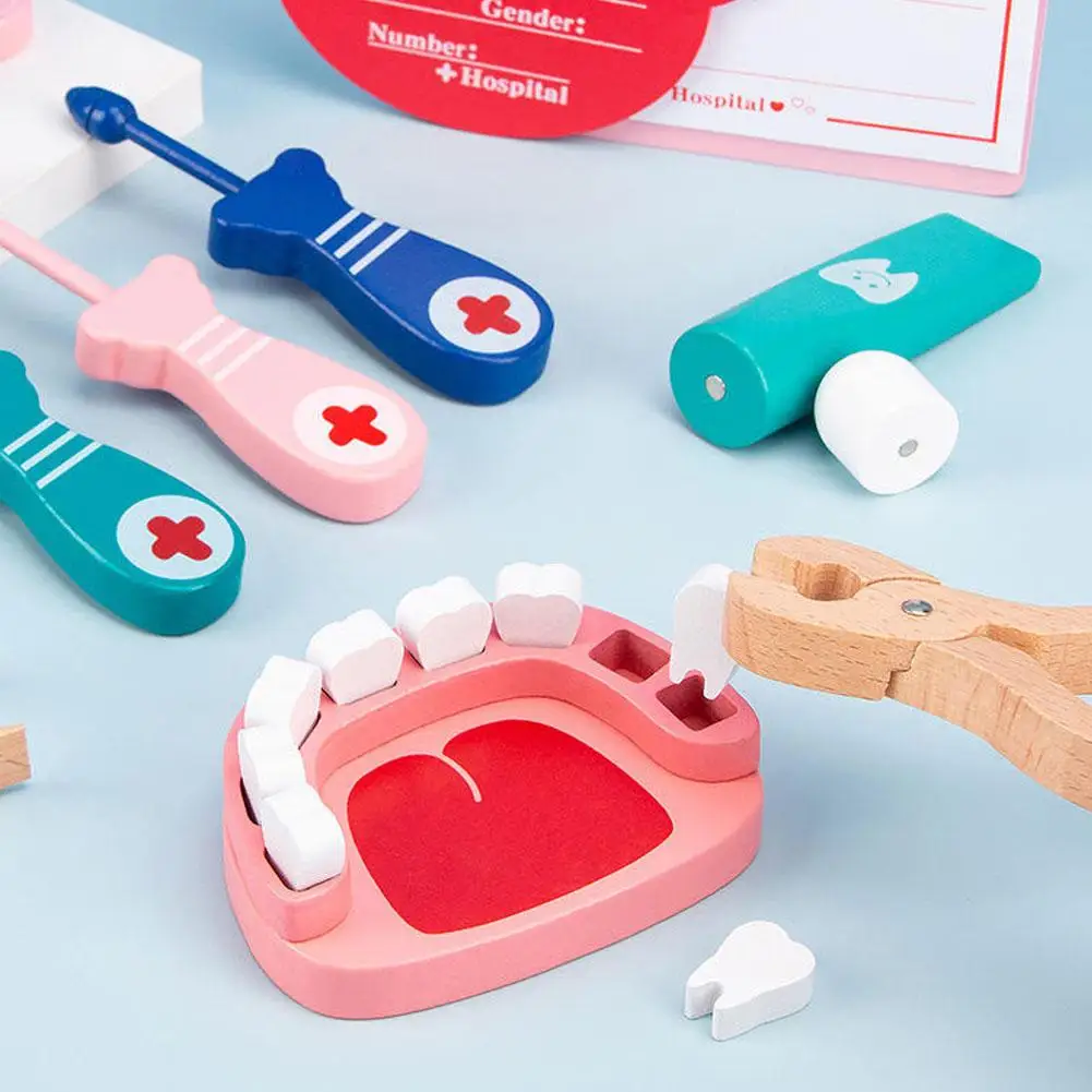 Houten Fantasiespel Dokter Speelgoed Kinderen Rollenspel Games Simulatie Tandarts Tas Set Stethoscoop Tanden Model Educatief Speelgoed Geschenken
