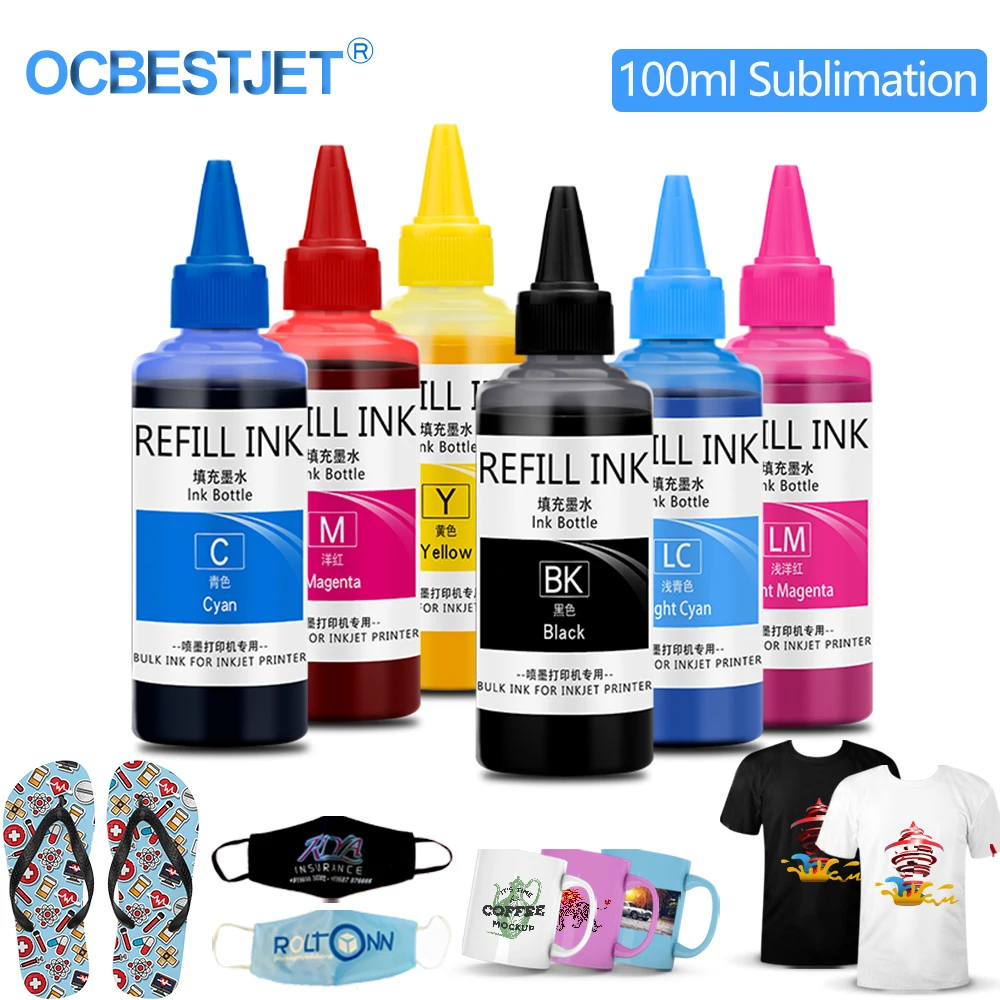 

100ML Sublimation Ink For Epson L800 L805 L1300 L1800 1390 1410 R270 R290 Printer Heat Press Transfer to T-shirt Mug Mask