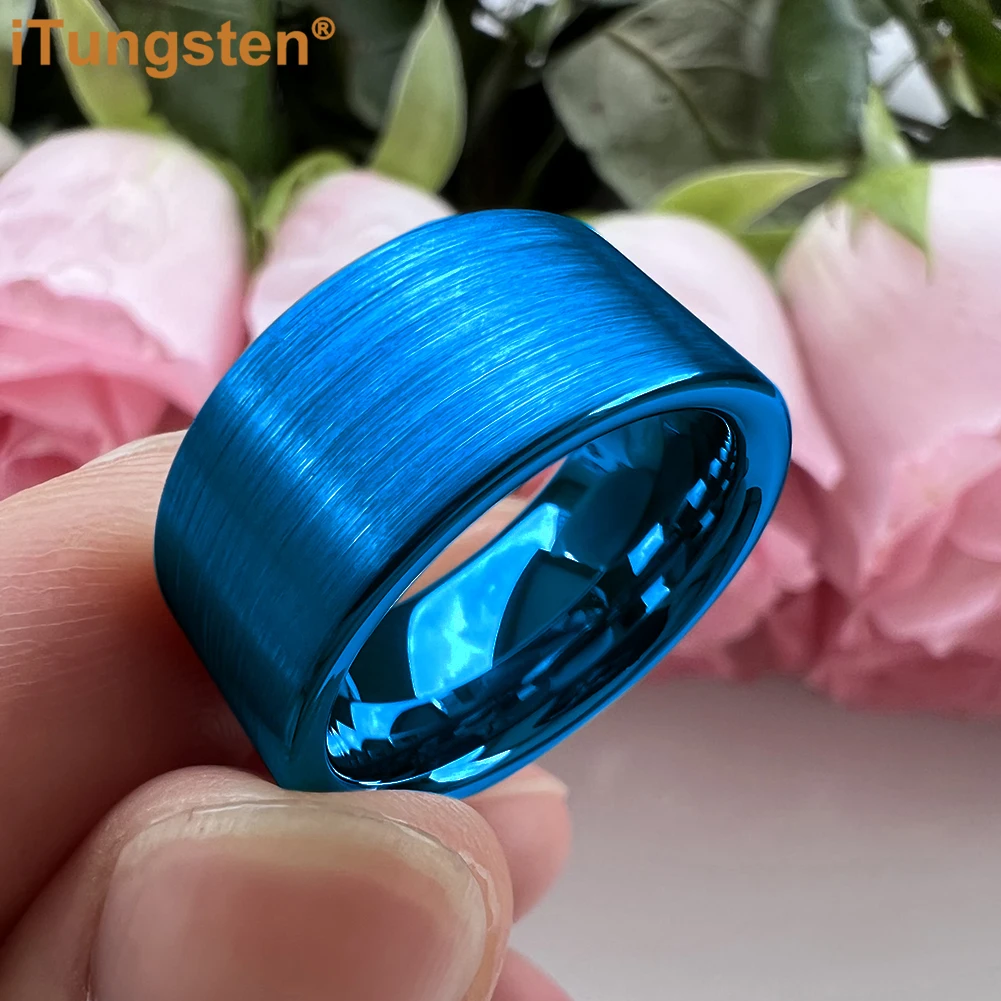 iTungsten 10mm Flat Engagement Wedding Band Tungsten Carbide Finger Ring for Men Women Fashion Jewelry Brush Finish Comfort Fit