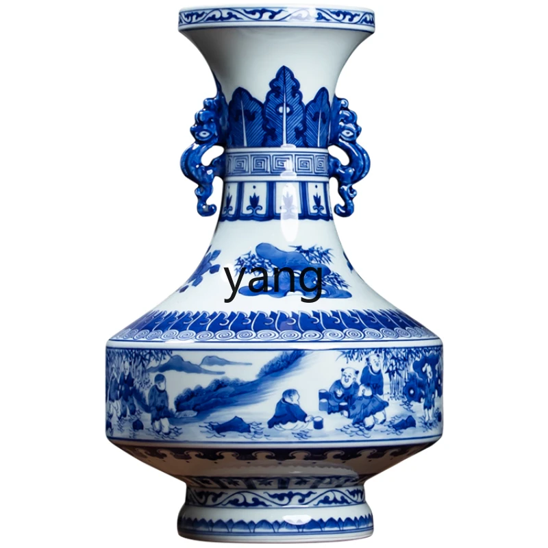 LTT  Blue and White Porcelain Vase High-Grade Ceramic Neo Chinese Style Ornaments Living Room Curio Shelves Decorations