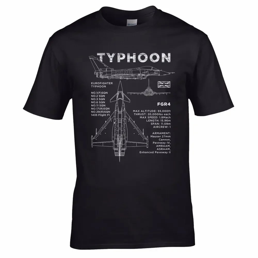 RAF Eurofighter Typhoon Blueprint T-Shirt 100% Cotton O-Neck Summer Short Sleeve Casual Mens T-shirt Size S-3XL