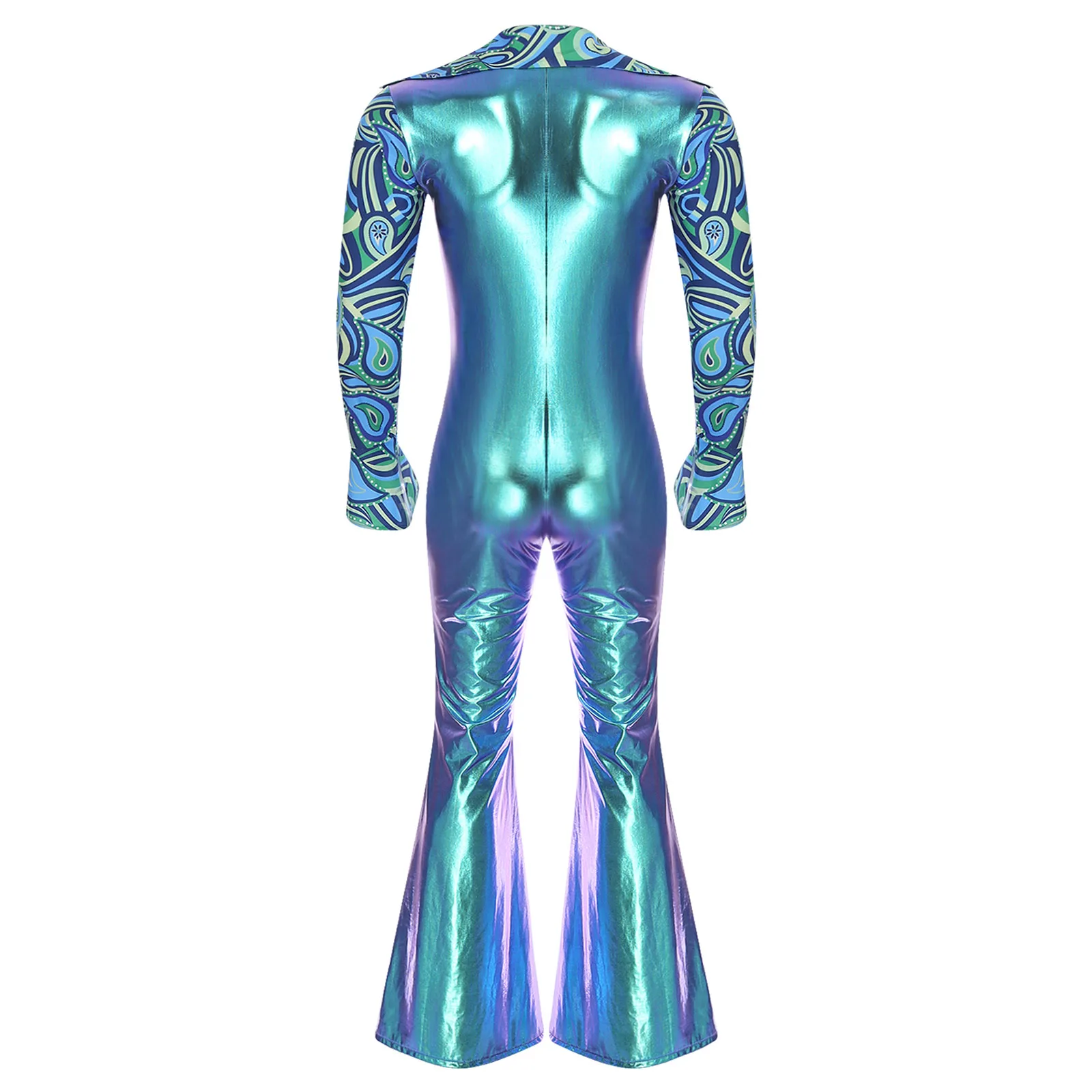 Hippie Rock Jazz Samba Cha Cha Disco Play Jumpsuit Mens Shiny Long Sleeve Rompers for Gentry Stage Performance Jumpsuit