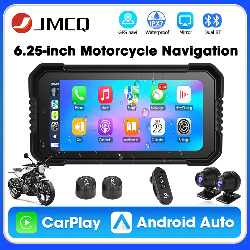 

Портативный 6,25-дюймовый мотоциклетный GPS-навигатор для беспроводного Carplay Android Auto IPX7 водонепроницаемый дисплей Moto Drive рекордер DVR