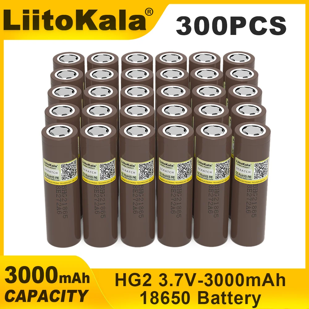 300x LiitoKala New Original HG2 18650 3000mAh batteries 3.6V discharge 20A dedicated 3.7v Power Rechargeable battery TAX FREE