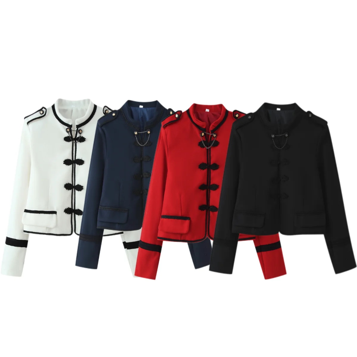 

WOMAN 2026 summer new fashionable casual lace decoration stand collar long sleeved woolen coat retro women's coat Mujer chic