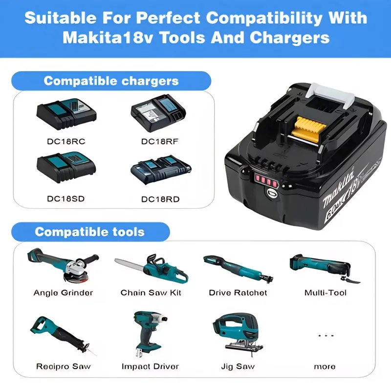 

100% original Makita 18V 6Ah rechargeable lithium-ion battery, powerful and long-lasting, suitable for Makita BL1860 BL1860B