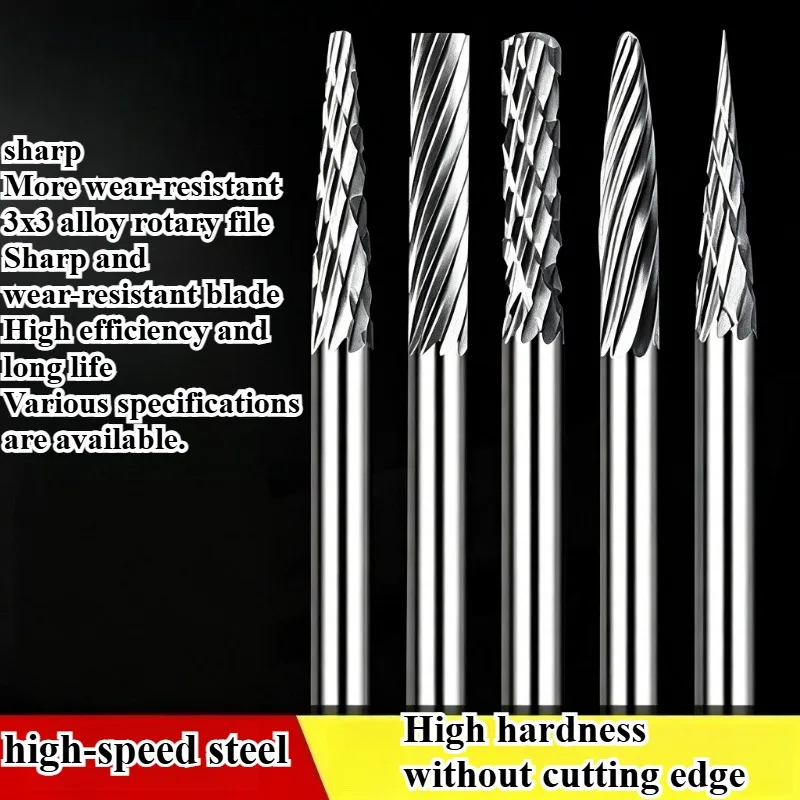 Carbide Rotary File 3mm Tungsten Steel Electric Grinding Head Stainless Steel Woodworking Grinding Bit Carving Small Rotary File