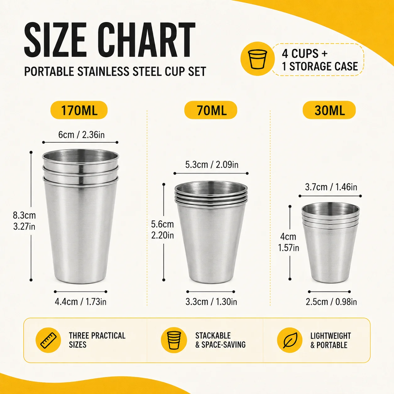 4P Stainless Steel Cups Mini S - Camping Cooking Utensils Kit 评论和价格