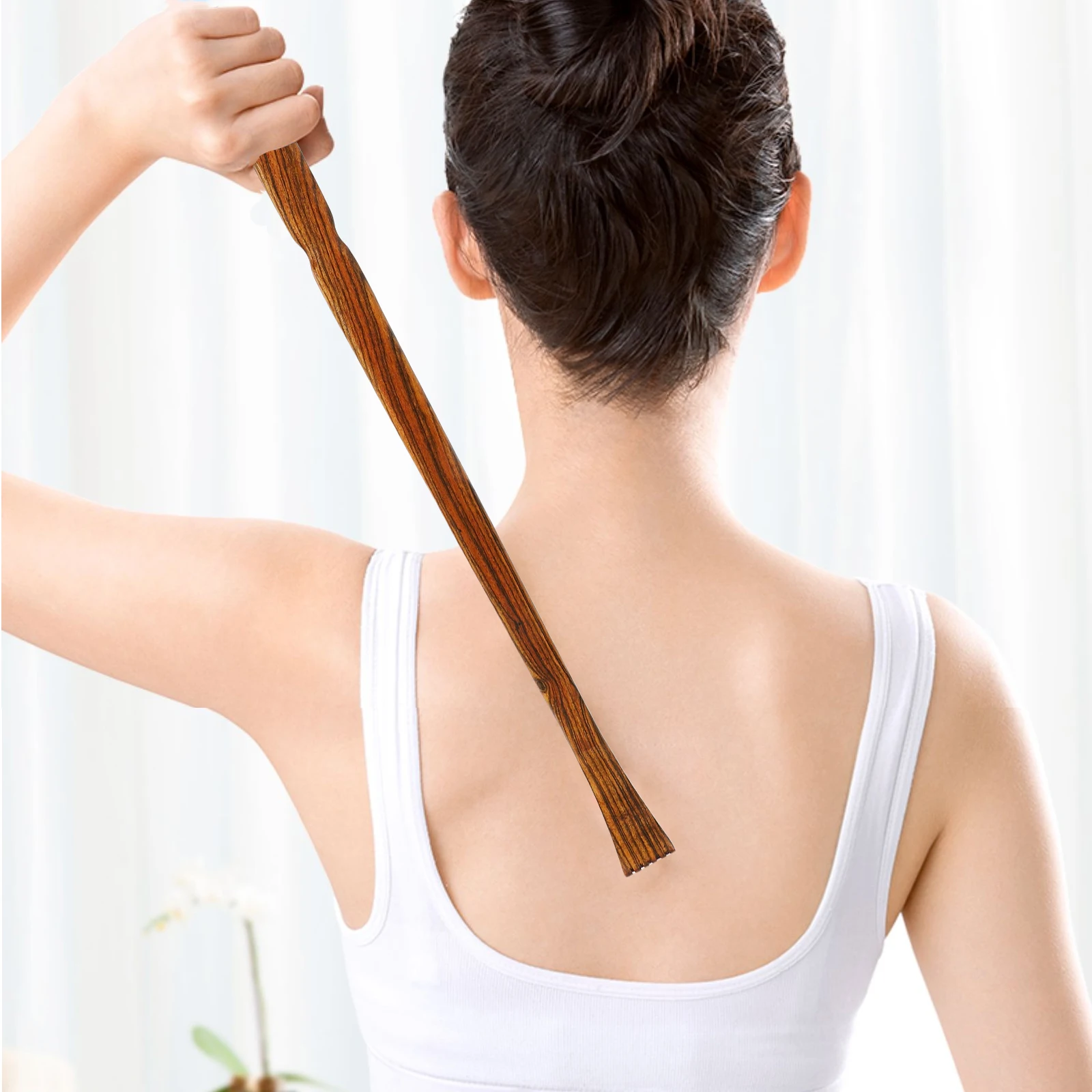 

1 pc Retractable Back Scratcher Light Brown Portable Body Massager For Home Use Sandalwood Style Tickler Tool Back Itching