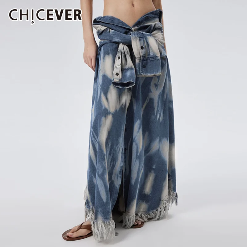 

CHICEVER Designer Colorblock Skirts For Women High Waist Hollow Out Irregular Hem Spliced Botton Skirt Female Summer Clothes