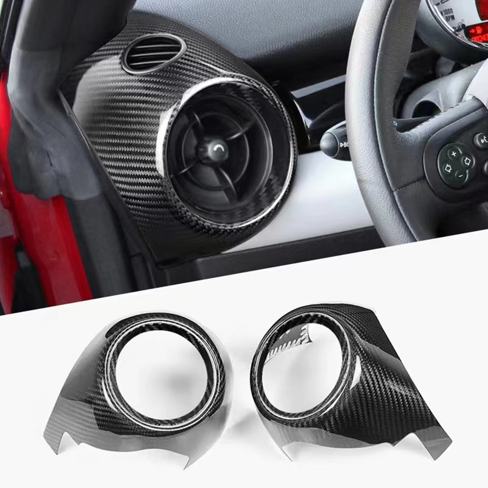 

Real Carbon Fiber Car Interior Air Vent Outlet Conditioning Pod Cover Trim Cap For Mini Cooper R54 R55 R56 R57 R58 R59 R60 S JCW