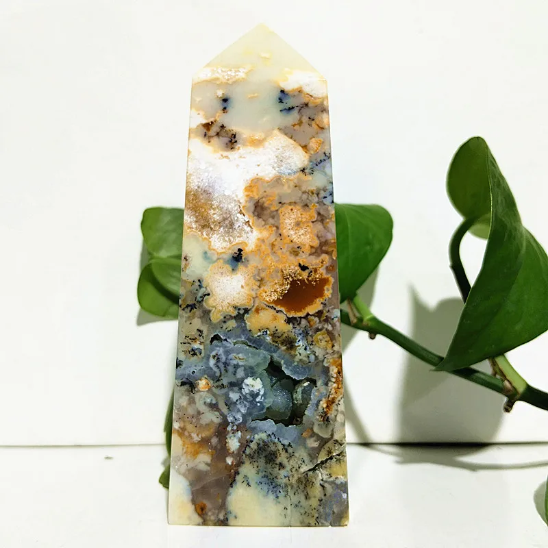 Natural Stone Dendritic Opal Crystal Tower Wand Point Home Decoration Four Prisms Wicca Chakra Healing Crystals Decor