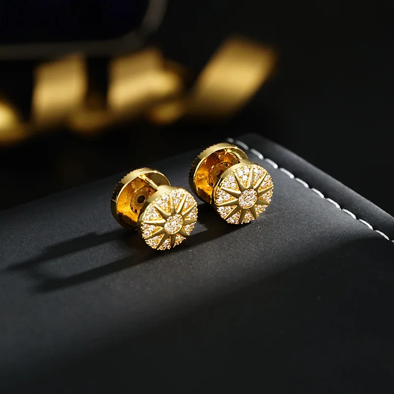 Neuankömmling Trendy Sun & Star Shiny CZ Zirkon 14K Gold Filled Lady Ohrstecker Anti Allergy Weihnachtsgeschenke Freundin – Detail 3