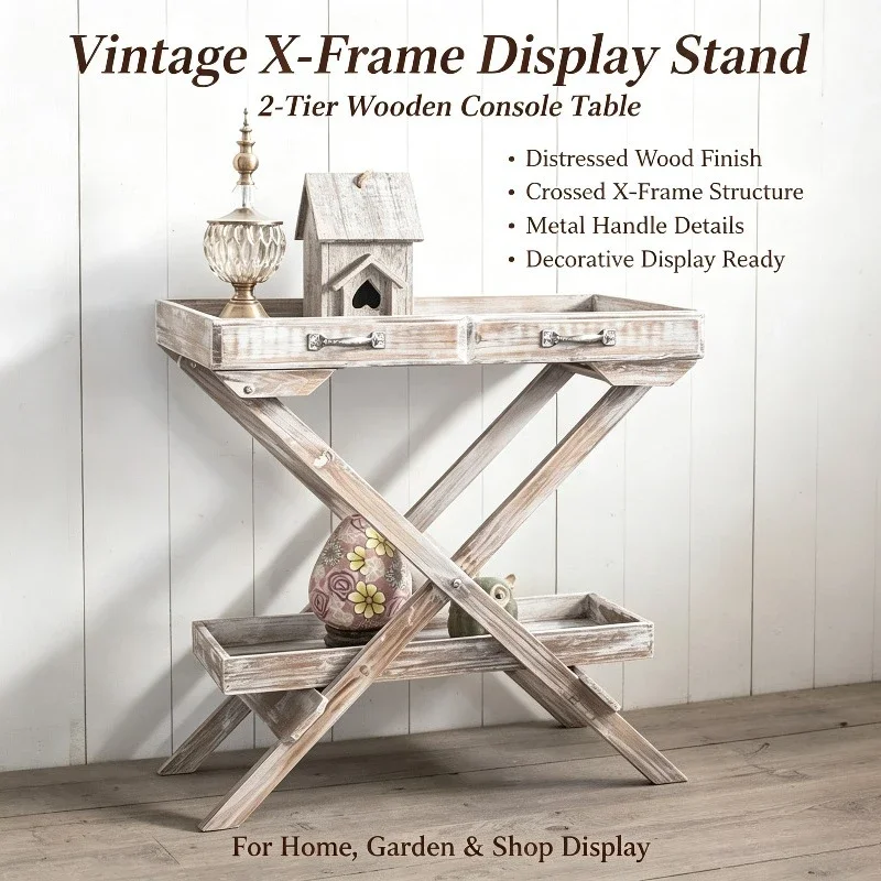 Rustic Solid Wood Plant Stand Tiered Flower Shelf Distressed Finish Indoor Outdoor Tray Table for Balcony Garden Succulent