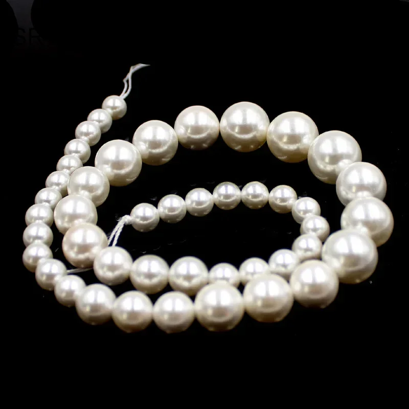 8-16mm  Graduated White Natural Round MOP Shell Immitation Pearl Gems Loose Spacer Beads Strand 15