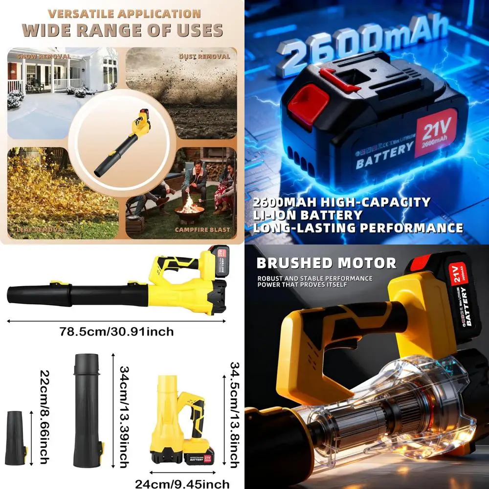 

6-скоростной аккумуляторный вентилятор для листьев, 21 В, высокоскоростной, 200 миль в час, легкий для листьев, мусора на газоне и чистки подъездной дороги, желтый