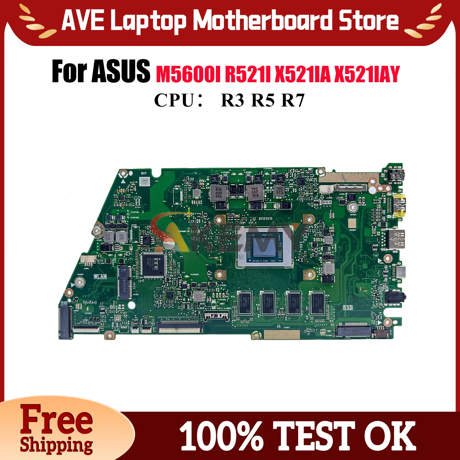 

X521IA Материнская плата для ноутбука ASUS VivoBook X521I R521I M5600I X521IA X521IAY Материнская плата для ноутбука с процессором R3 R5 R7 100% тест в порядке