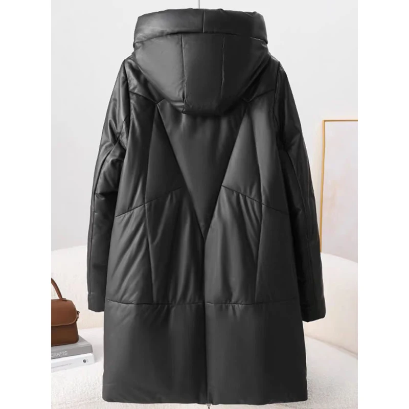 

Утепленные зимние парки, зимняя женская теплая куртка из искусственной кожи с капюшоном, черное свободное длинное пальто, ветрозащитная роскошная верхняя одежда из хлопковой кожи
