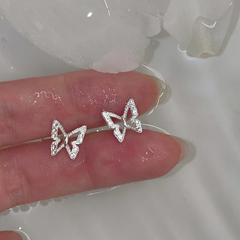 لطيف مزاجه فضة الحيوان فراشة مطعمة الزركون جوفاء وأقراط للمرأة مجوهرات للبنات هدايا الإكسسوارات #6