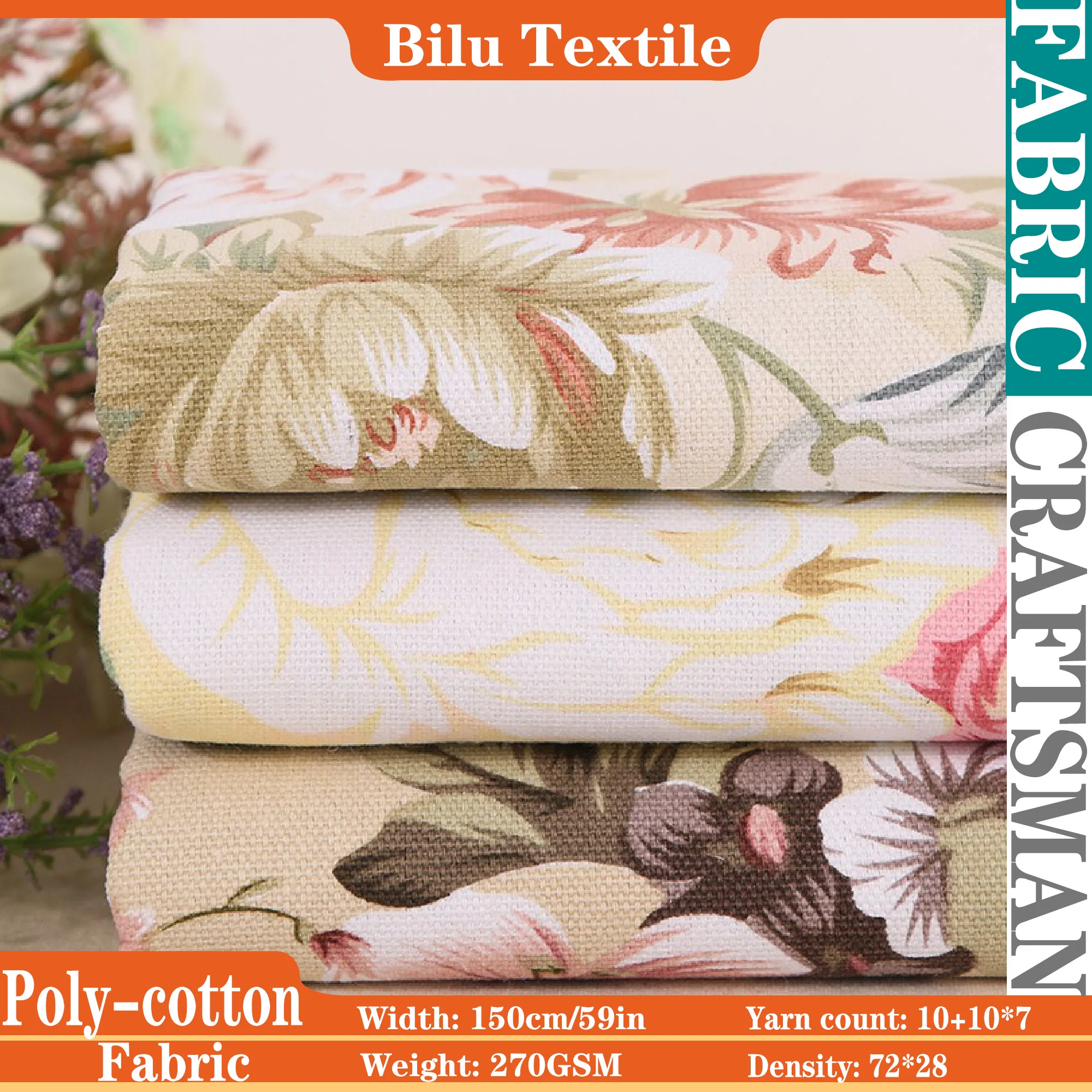 

Printed Poly-Cotton Canvas - DIY Home Decor & Luggage Fabric (per Meter)
