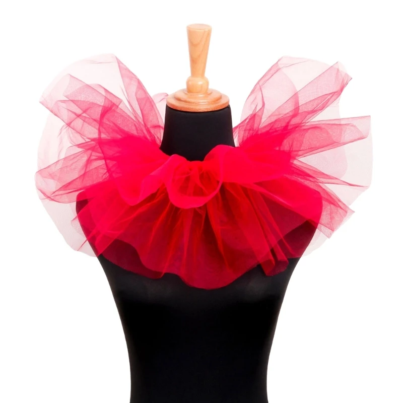 Ruffled Tulle Jabot COLLAR ฮาโลวีน Dressingup Props Neckpiece ถอดออกได้สำหรับเทศกาลอีสเตอร์การแสดงบนเวที